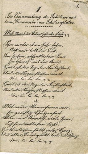 Liederheft von 1835 - Seite 1